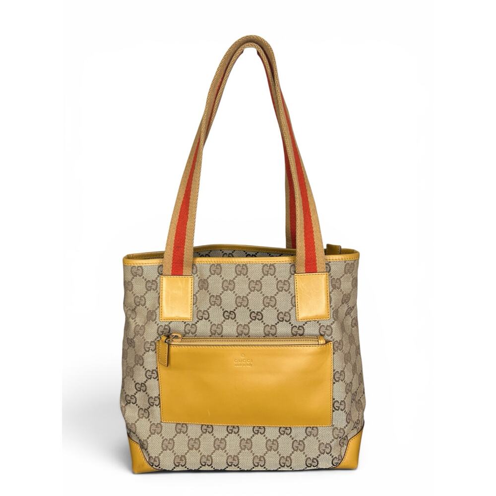 Vintage Gucci GG Canvas Sherry Line Tote Bag Yellow 019-0402 Tom Ford Era
